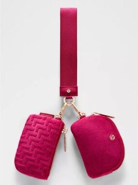 Lululemon NWT Dual Pouch Wristlet Keychain Strap L Monogram Velvet Pink